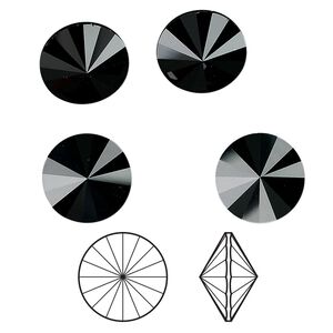 Chaton 144pk jet, Swarovski® 12mm rivoli 1122