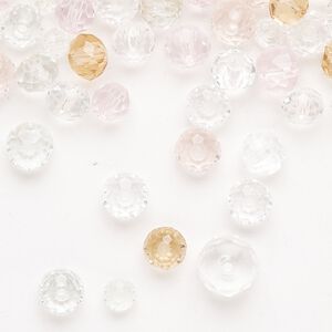 Glass 1pkg1 faceted rondelle bead mix translucent / transparent clear / peach / pink 3 ounce 4x3mm-6x4mm