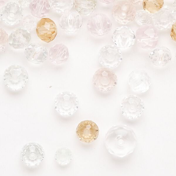 Glass 1pkg1 faceted rondelle bead mix translucent / transparent clear / peach / pink 3 ounce 4x3mm-6x4mm image number 0