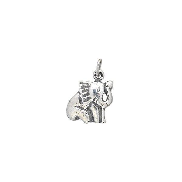 Charm, antiqued sterling silver, 12x10mm sitting elephant. Sold per pkg of 2. image number 0