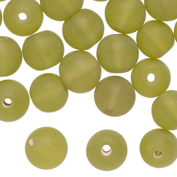 Bead, lampworked glass, translucent matte yellow-green, 10mm round. Sold per 2-ounce pkg, approximately 45 beads. image number 0