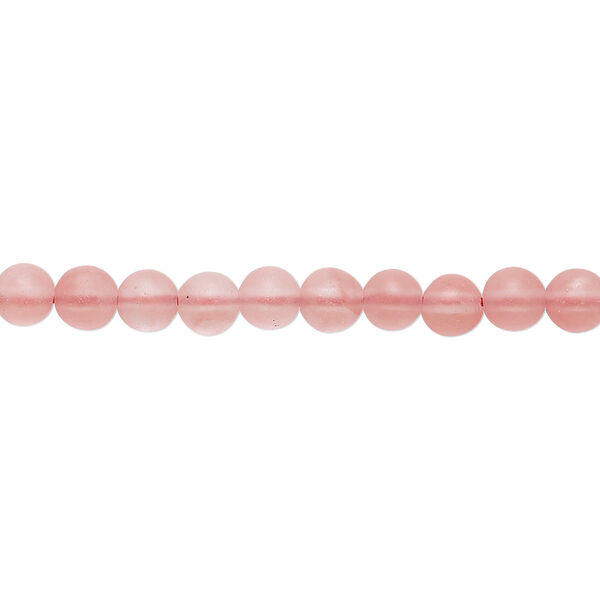 Bead, cherry "quartz" (glass), matte pink, 4mm round. Sold per 8-inch strand, approximately 45-50 beads. image number 0