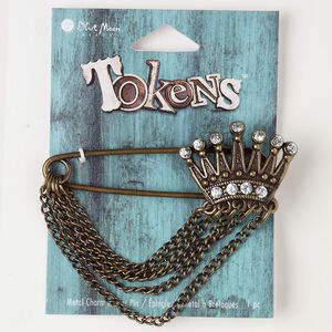 Brooch, antique brass-finished "pewter" (zinc-based alloy) and steel, 3x1-inch crown. Sold individually.
