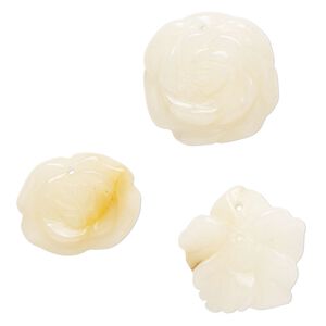 Golden "jade" 1pkg3, top-drilled carved flower drop natural mix 25x20mm-26x27mm