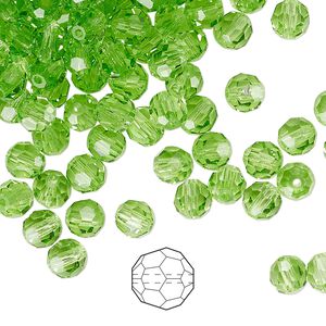 Bead 576pk peridot, Preciosa Czech crystal 5mm round
