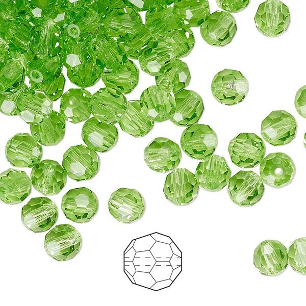Bead 576pk peridot, Preciosa Czech crystal 5mm round image number 0
