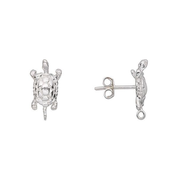 Earstud 1pkg2 sterling silver, 13x8mm turtle / closed loop, 1 pair image number 0