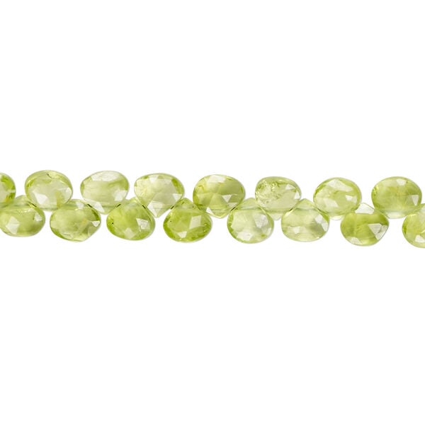 Peridot 1pkg1, hand-cut top-drilled faceted puffed teardrop bead natural, 8 inch 4mm image number 1