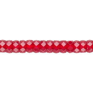 Bead, Czech fire-polished glass, ruby red, 6x3mm faceted rondelle. Sold per 15-1/2" to 16" strand.