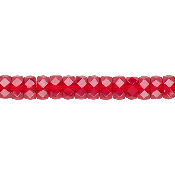 Bead, Czech fire-polished glass, ruby red, 6x3mm faceted rondelle. Sold per 15-1/2" to 16" strand. image number 0