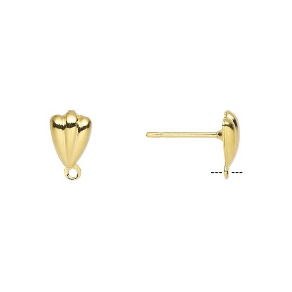 Earstud 1pkg100 gold-plated, 8x5mm fancy shell / hollow / closed loop, brass / stainless steel 50 pair image number 0