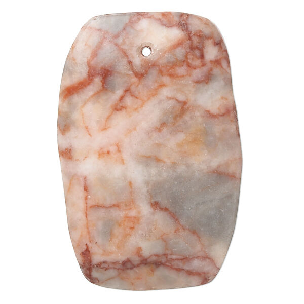 Focal, redline marble (natural), 44x29mm-44x30mm rounded puffed rectangle with flat back, B- grade, Mohs hardness 3. Sold individually. image number 0