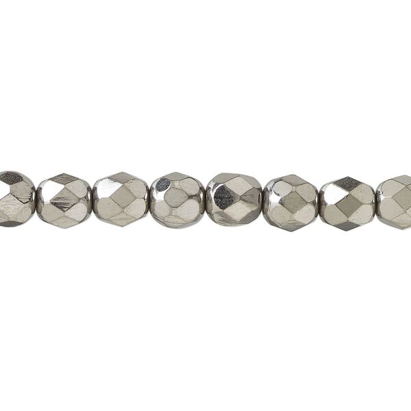Bead, fire-polished, metallic grey glass, opaque clear, 6mm faceted round. Sold per 15-1/2 to 16-inch strand. image number 0