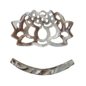 Focal, resin, grey and brown, 32x19mm curved lotus flower with cutouts. Sold per pkg of 4.
