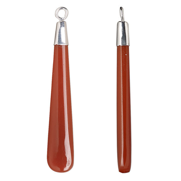 Focal, sterling silver and carnelian (dyed / heated), 41x7mm hand-cut double-sided long teardrop, Mohs hardness 6-1/2 to 7. Sold individually. image number 0