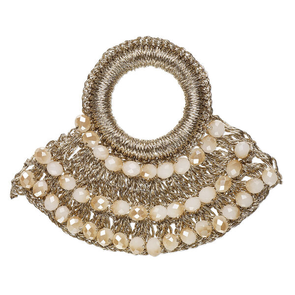 Focal, glass / nylon / steel, gold, 60x48mm open round with bib. Sold per pkg of 2. image number 0