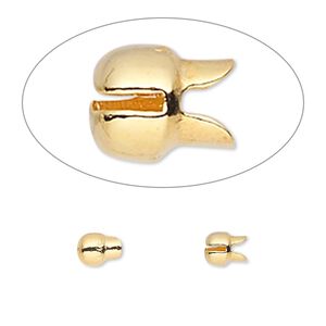 Crimp, Bulldog Crimp™, gold-plated "pewter" (zinc-based alloy), 6x5mm. Sold per pkg of 10.