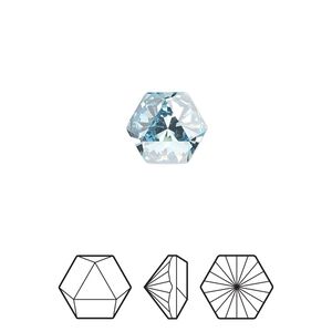 Fancy stone 2pk aquamarine foil back, Crystal Passions® 10.8x9.4mm prismatic hexagon 4699
