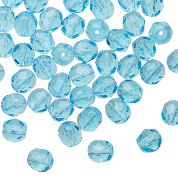 Bead 1pkg1 Czech fire-polished glass, 6mm faceted round, 1 mass transparent light turquoise blue image number 0