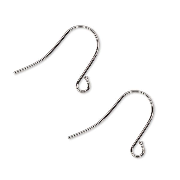 Ear wire, gunmetal-plated brass, 15mm fishhook with open loop, 21 gauge. Sold per pkg of 50 pairs. image number 0