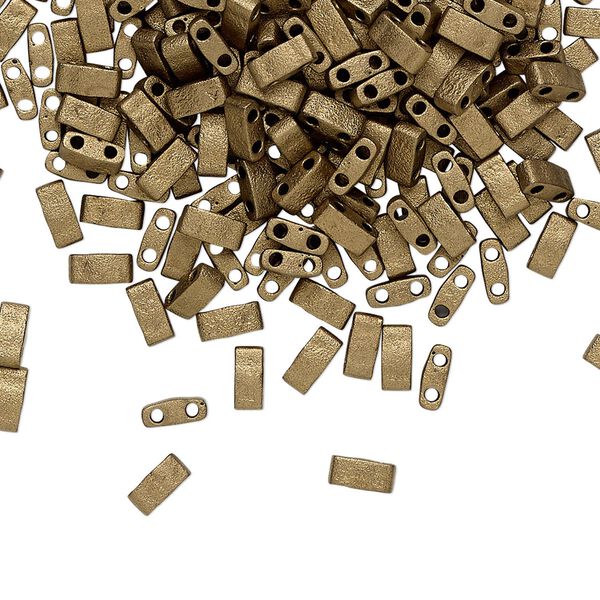 Seed bead, TILA®, glass, pkg/40g, 5x2.3mm half tila rectangle, opaque matte metallic dark bronze, (HTL-2006). image number 0