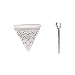 Bead, Hill Tribes, antiqued sterling silver, 17x17x16mm double-sided triangle with zigzag pattern. Sold individually.