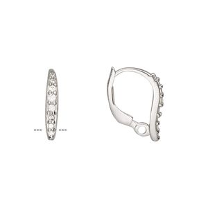 Ear wire leverback 1pkg2 sterling silver / cubic zirconia, 17mm / 1.5mm faceted round / closed loop, clear 1 pair