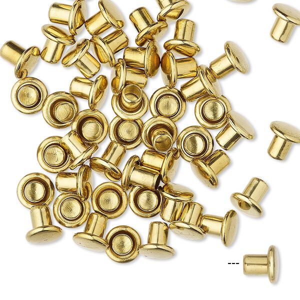 Rivet, brass, 5.5x5mm with 3mm shank and 2.5mm inside diameter, fits 3.5-5mm hole. Sold per pkg of 50. image number 0