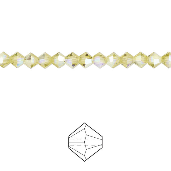 Bead 48pk acid yellow AB, Preciosa Czech crystal 4mm bicone image number 0
