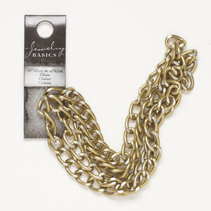 Chain 1pkg1 curb, 9mm cut, antique gold-finished aluminum 30 inch unfinished