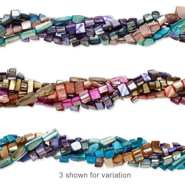 Bead mix, mother-of-pearl shell (natural / bleached / dyed), mixed colors, mini to small nugget, Mohs hardness 3-1/2. Sold per pkg of (5) 12" to 16" strands. image number 0