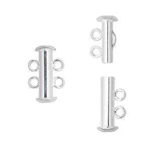 Clasp, 2-strand slide lock, silver-plated brass, 16x6mm tube. Sold per pkg of 100.