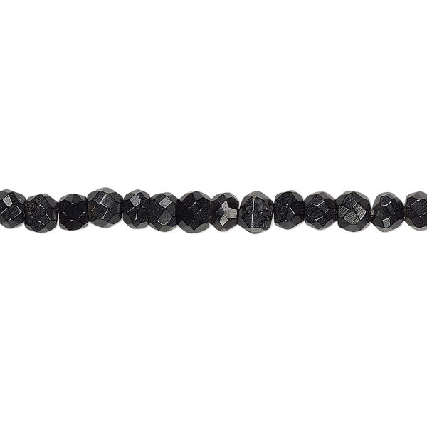 Bead, black onyx (dyed), 4x3mm-6x4mm hand-cut faceted rondelle, C+ grade, Mohs hardness 6-1/2 to 7. Sold per 13-inch strand. image number 0