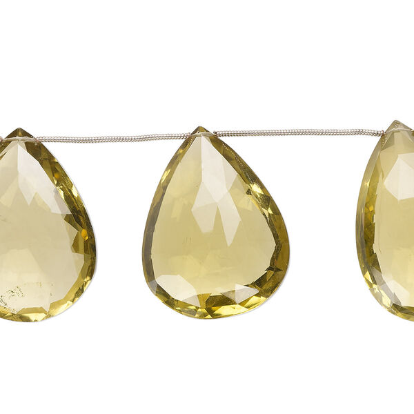 Bead, golden quartz (heated), 31x23mm-37x27mm hand-cut top-drilled faceted puffed teardrop, B+ grade, Mohs hardness 7. Sold per pkg of 7. image number 0
