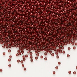 Seed bead, Miyuki, glass, pkg/250g, #15 rocaille, Duracoat® opaque outside dyed maroon, (RR-4470).