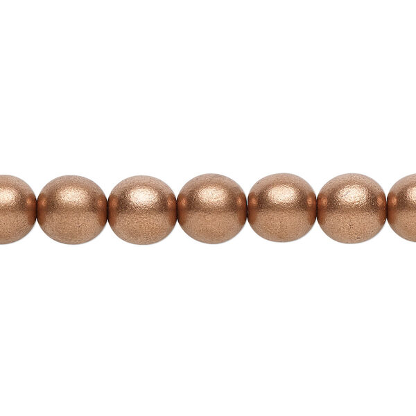 Bead, Czech glass druk, opaque satin metallic light copper, 8mm round. Sold per 15-1/2" to 16" strand. image number 0