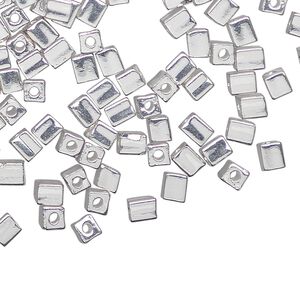 Seed bead, Miyuki, glass, pkg/4g, 3.5-3.7mm square, opaque silver-plated, (SB-961).