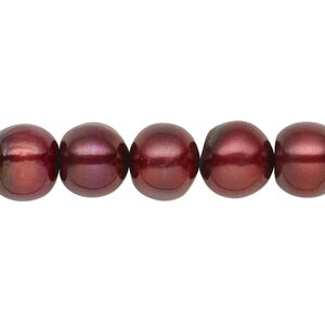Pearl, cultured freshwater (dyed), rhubarb, 9-11mm semi-round with 0.4mm hole, C grade, Mohs hardness 2-1/2 to 4. Sold per 15-inch strand.