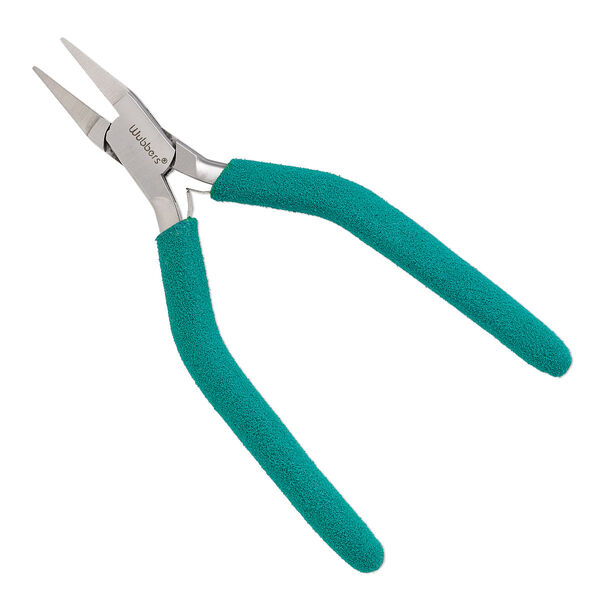 Pliers, Wubbers®, small flat-nose, stainless steel and rubber, turquoise green, 6.5 inches. image number 0