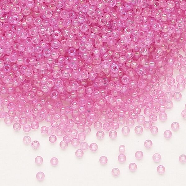 Seed bead, Preciosa Ornela Czech glass, pkg/50g, #11 rocaille, translucent solgel dyed rainbow pink, (41192). image number 0