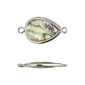 Link, paua shell and imitation rhodium-finished brass (assembled), 18.5x13.5mm-20x15mm double-sided teardrop. Sold per pkg of 4.