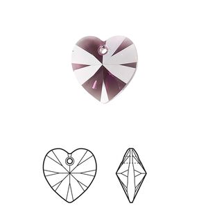 Drop 24pk amethyst, Crystal Passions® 14mm pendant heart 6228
