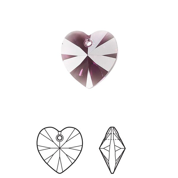 Drop 24pk amethyst, Crystal Passions® 14mm pendant heart 6228 image number 0