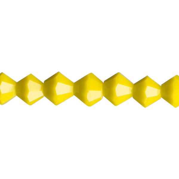 Bead, glass, opaque yellow, 8mm bicone with 0.6-0.8mm hole. Sold per 15-1/2" to 16" strand. image number 0