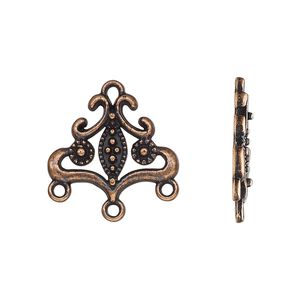 Drop, antique copper-finished "pewter" (zinc-based alloy), 20x18mm single-sided beaded flower and marquise with 3 closed loop. Sold per pkg of 20.