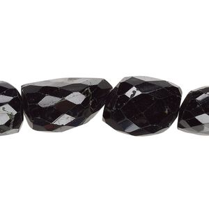 Black tourmaline 1pkg1, hand-faceted nugget bead natural 15.5-16 inch medium to large