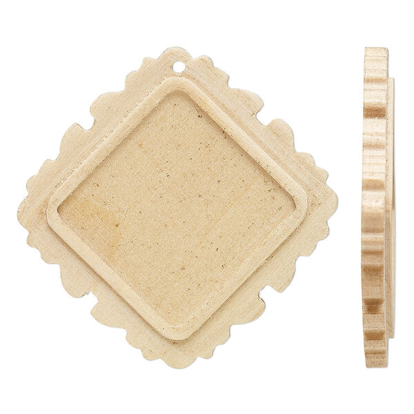 Focal, Japanese pagoda wood (natural), tan, 47x46mm single-sided top-drilled diamond with 25mm non-calibrated square glue-in setting. Sold per pkg of 8. image number 0