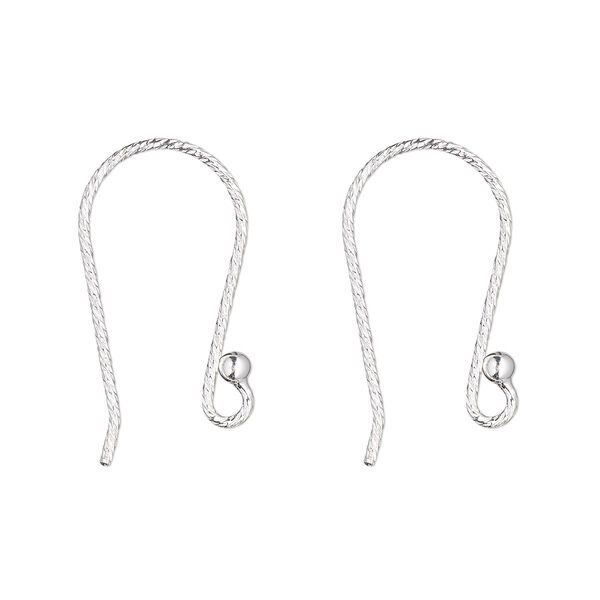 Ear wire, sterling silver, 18mm diamond-cut fishhook with 2mm ball and open loop, 21 gauge. Sold per pair. image number 0