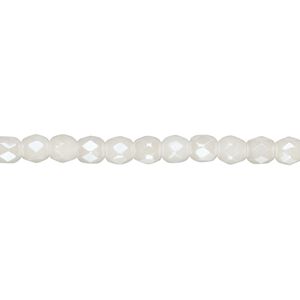 Bead, Czech fire-polished glass, light ivory luster, 4mm faceted round. Sold per pkg of 1,200 (1 mass).