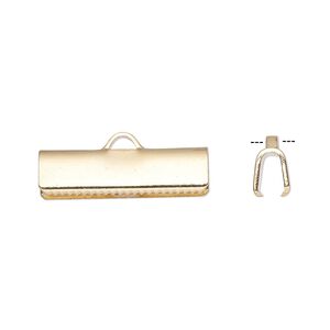 Ribbon crimp end, gold-plated brass, 19x5mm rectangle. Sold per pkg of 100.